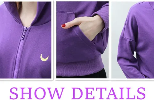 Vista 3 de DAZCOS Sudadera con capucha de anime para mujer, diseño de orejas de gato moradas, con capucha de luna para disfraz de Halloween