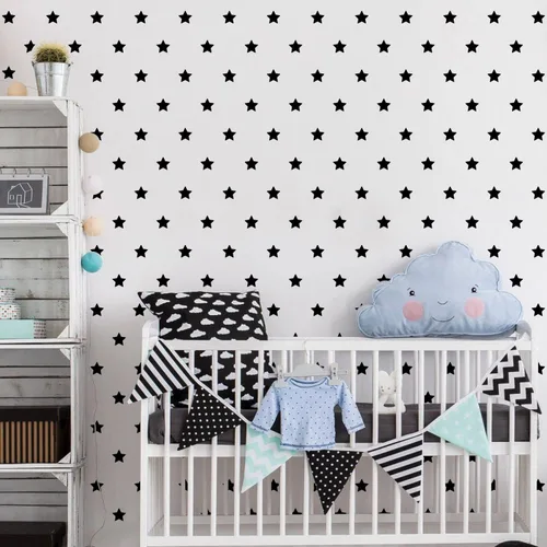 Vista 2 de Juego de 100 calcomanías de estrella para pared, removibles, despegar y pegar, decoración de vinilo para el hogar, dormitorio, sala de estar Negro
