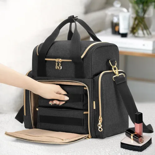 Vista 5 de LUXJA Bolsa de maquillaje Bolsa de cosméticos Bolsas extraíbles, Negro Large Cosmetic Bag with Multiple Storage Sections, 3 Detachable Dividers