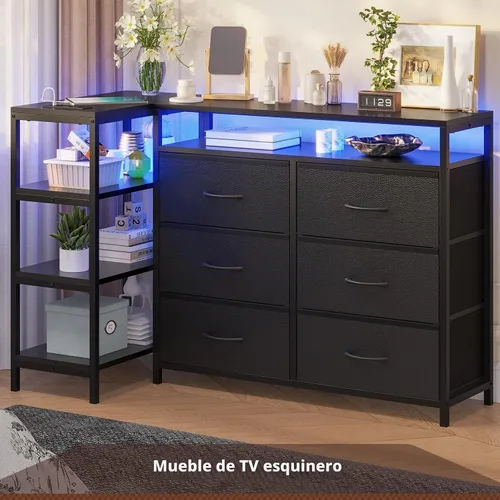 Vista 6 de HAUOMS Soporte de TV para TV de 60 pulgadas, centro de entretenimiento LED Negro