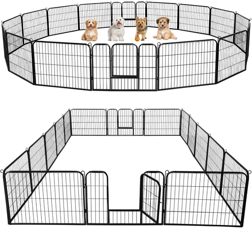 Vista 30 de Yaheetech Corralito para perros, 24 pulgadas, 2 paneles, corral para perros para interiores, resistente, corral de ejercicio para cachorros, valla
