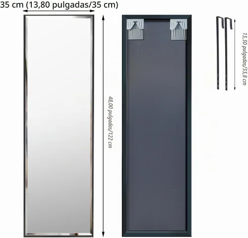 Vista 2 de [Usado] PETAFLOP Espejo de longitud completa de 14 x 48 pulgadas montado en la pared, espejo de puerta de cuerpo grande con marco rectangular