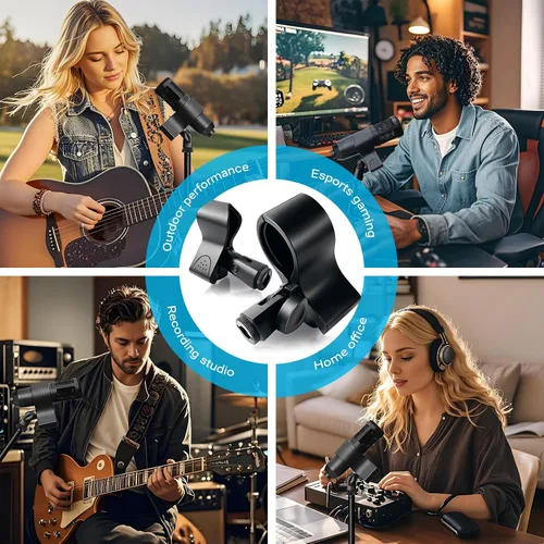 Vista 6 de Paquete de 2 clips de micrófono, clip de micrófono duradero y ajustable para soporte, compatible con micrófonos de gran diámetro para escenario
