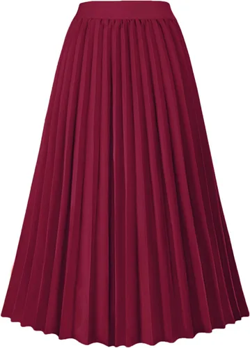 Vista 9 de GOLDSTITCH Falda Plisada de Cintura Alta para Mujer Línea A Falda Midi Acampanada Negro