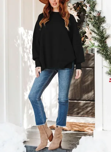 Vista 3 de ARTFREE Women's Fall Oversized Sweater Crewneck Long Sleeve Pullover Knit Sweater Tops with Side Slit
