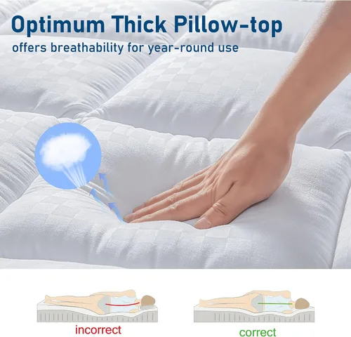 Vista 4 de Extra Thick Mattress Topper Queen PillowTop Mattress Pad Cover for Pressure Relief Down Alternative Overfilled Plush Soft with 8-21 Inch Deep Pocket