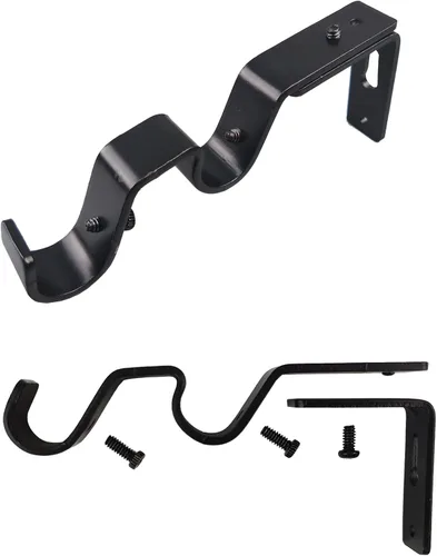Vista 6 de Soporte de barra de cortina doble resistente, 3 soportes ajustables para barras de 3/4 y 5/8 pulgadas (negro)