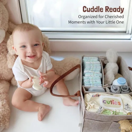 Vista 7 de Lily Miles Organizador de pañales para bebé, cesta de almacenamiento para recién nacidos, regalo neutro para baby shower, imprescindible