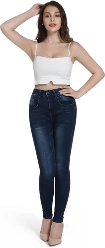 Vista 2 de CJH DREAM Pantalones de mezclilla de algodón con cordón elástico y cordón elástico para mujer, de cintura alta, a la moda, Jeans para mujer