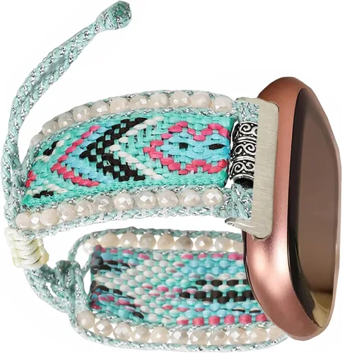 Vista 4 de Correa de nailon trenzada estilo bohemio retro compatible con Fitbit Versa 3/Versa 4/Sense 2/Fitbit Sense Bandas para mujeres y hombres, correa
