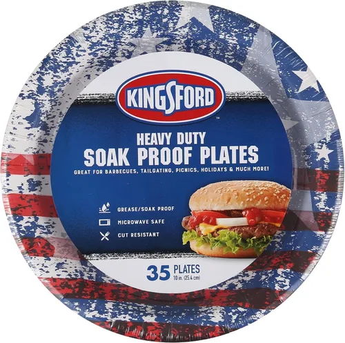 Vista 8 de Kingsford Platos de papel resistentes, 35 unidades, bandera estadounidense Platos desechables duraderos para fiestas de barbacoa, portones