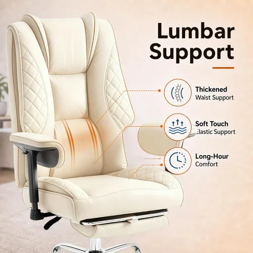 Vista 6 de Big and Tall Office Chair and High Back with Heavy Duty Wide Executive Office Chair with Foot Rest, Adjustable Armrests (Beige)