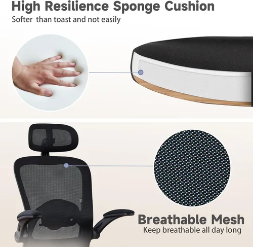 Vista 7 de Silla de oficina ergonómica con soporte lumbar ajustable, silla de escritorio de oficina con reposacabezas ajustable, malla transpirable, cojín