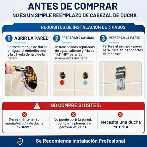 Vista 8 de ROVOGO Sistema de torre de panel de ducha con cabezal de ducha ajustable Cepillado - Brazo de ducha ajustable