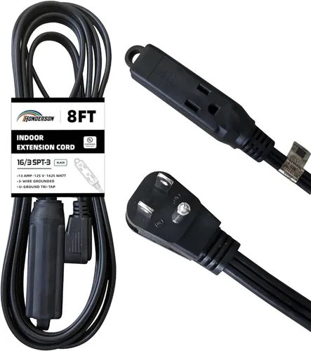 Vista 36 de Cable de extensión de enchufe plano de 3 tomas, certificado UL, cable de extensión para interiores de 16 calibre 1 pie negro de 3 puntas, tira