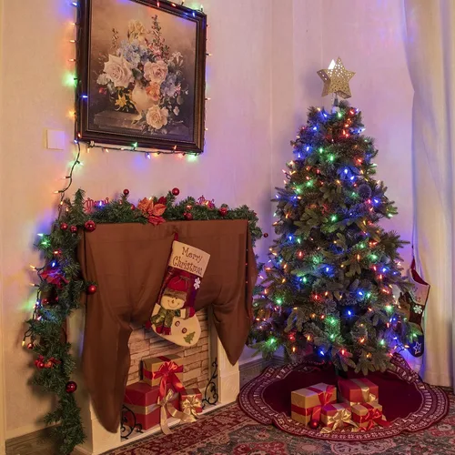 Vista 2 de PABIPABI Guirnalda de luces de Navidad de 31 pies, 100 LT, mini luces LED multicolor, enchufable, decoración del hogar para árbol de Navidad