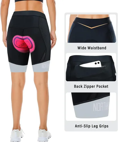 Vista 2 de NORTHHILL Pantalones cortos de ciclismo acolchados para mujer, pantalones cortos de ciclismo de cintura alta con forro 4D acolchado de gel Spin