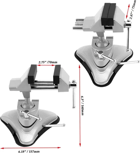 Vista 2 de JOIKIT Mini tornillo de succión de mesa, mandíbula de 2-3/4 pulgadas, base de vacío portátil de 360°, tornillo de banco de pasatiempos, ventosa
