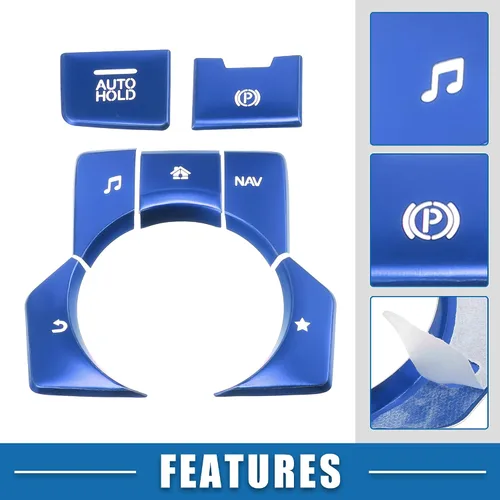 Vista 4 de Cubierta de panel de consola central de coche, interruptor de mano de freno multimedia para Mazda CX-5 2017-2020, azul (Set de 7)