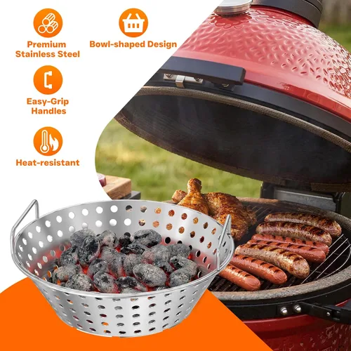 Vista 6 de Skyflame - Cesta de carbón de acero inoxidable de 14 pulgadas para parrillas Kamado de 18 pulgadas Nueva versión de diseño de agujeros huecos