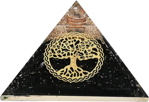 Vista 15 de Pirámide de orgón grande Cristal de pirámide de shungita Pirámide de orgonita grande del árbol de la vida Pirámides de órgano Curación