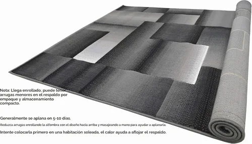 Vista 5 de HR Alfombra de 8’ x 10’ en Sombra - Alfombra de patrón de cuadrados modernos geométricos abstractos de calidad premium en color plateado/negro/gris