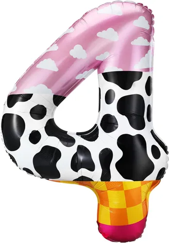 Vista 17 de Globo número 0 de 40 pulgadas con nubes rosadas, diseño de tatuajes, globos de papel de aluminio de números grandes para fiesta temática de granja