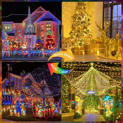 Vista 7 de Guirnalda de luces de Navidad de 403 pies para exteriores, 1000 luces LED con cambio de color, 11 modos y función de temporizador de memoria
