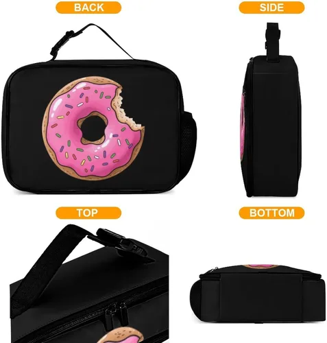 Vista 3 de Lonchera reutilizable con forma de dona, bolsa de almuerzo aislada, lonchera para comida y alimentos, bolsa de mano para mujeres, niños, niñas