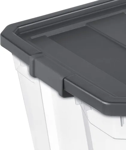 Vista 2 de Sterilite Contenedor modular de plástico transparente de 200 cuartos de galón con tapa de pestillo, base transparente y superficie texturizada