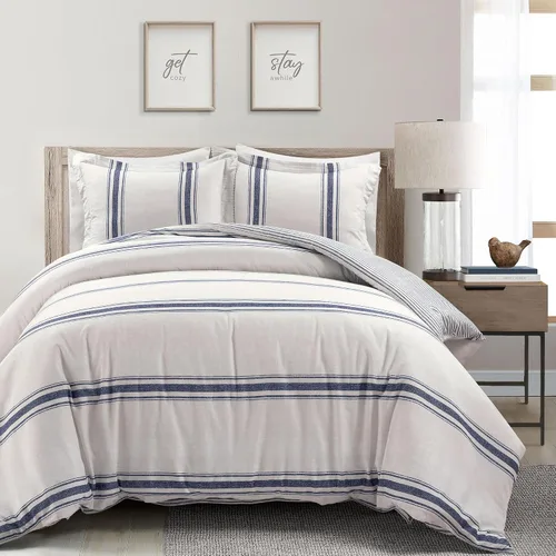 Vista 11 de Lush Decor Funda de Edredón Reversible de Algodón a Rayas Estilo Granja Twin XL Juego de 2 Piezas Azul - Juego de Ropa de Cama Twin XL - Funda