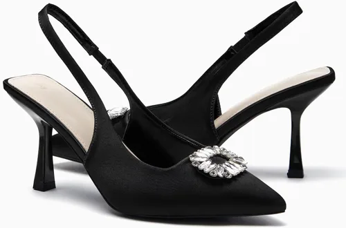 Vista 4 de Rilista Zapatos de tacón para mujer con diamantes de imitación cerrados y puntiagudos para boda y fiesta