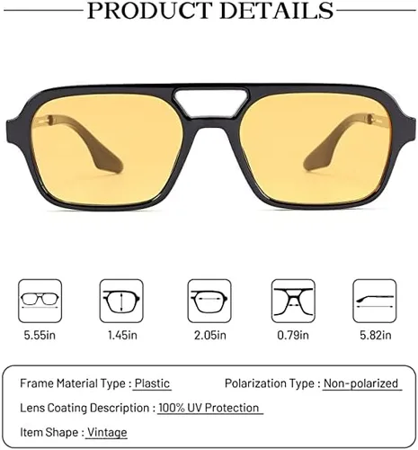 Vista 4 de LA SUNGGO Lentes de sol de aviador planos vintage de los años 70 para mujeres y hombres, gafas rectangulares con protección UV400, LS3517, Normal