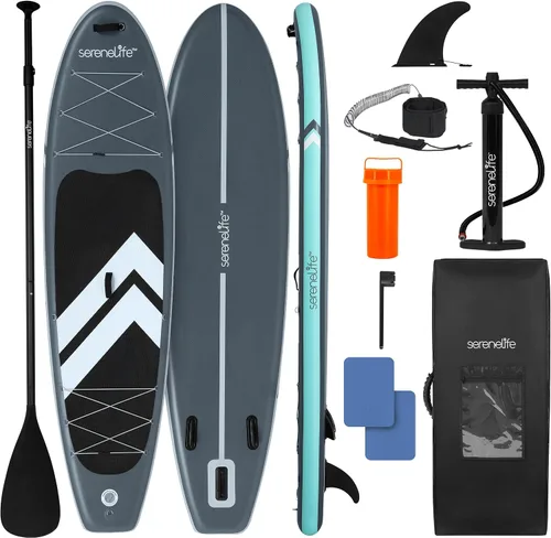 Vista 8 de SereneLife Tabla de remo inflable de 10 pies 6 pulgadas con accesorios de SUP de primera calidad, diseño amplio y estable con almohadilla