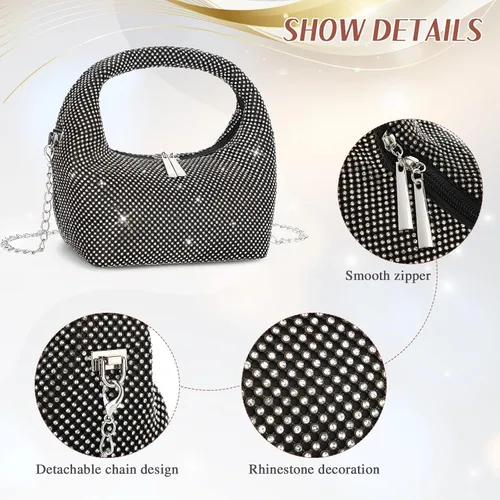 Vista 5 de Bolso de mano vintage de los años 20 con diamantes de imitación para mujer, bolso de noche con purpurina brillante, bolso pequeño de diamantes