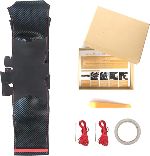 Vista 3 de Cubierta de volante de fibra de carbono mate negro y cuero de ante con costura manual, ajuste envolvente para Mercedes Benz W205/C43 GLA45 GLC43