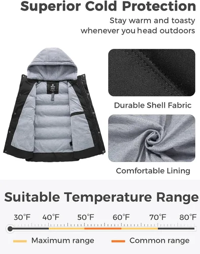 Vista 4 de Wantdo Chaleco grueso de invierno para hombre, resistente al agua, chaqueta acolchada con capucha extraíble