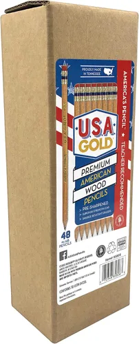 Vista 2 de RoseArt Lápices naturales HB con caja de madera americana preafilada de oro de Estados Unidos, paquete de 48