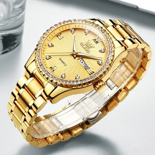 Vista 7 de OLEVS Men's Luxury Stainless Steel Watches, Big Face Gold Men Quartz Analog Watches Fashion 30M Waterproof Casual Wrist Watch with Day Date Diamond
