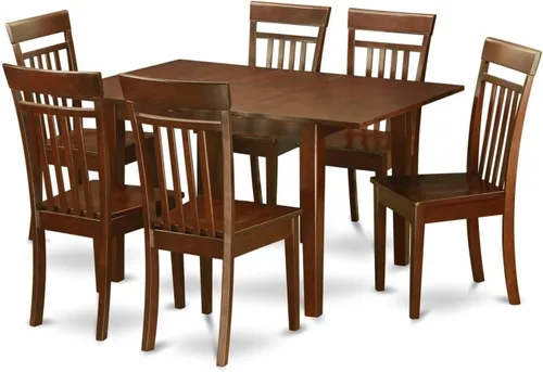 Vista 20 de HomeStock El juego de mesa de comedor moderno de 7 piezas consta de una mesa rectangular de madera y 6 sillas tapizadas de tela de lino café, 36 x