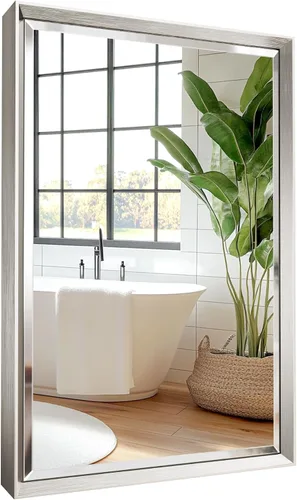 Vista 28 de Espejo de baño negro, espejo de baño biselado de 16 x 24 pulgadas para pared, espejo con marco negro antioxidante para decoración de baño, sala