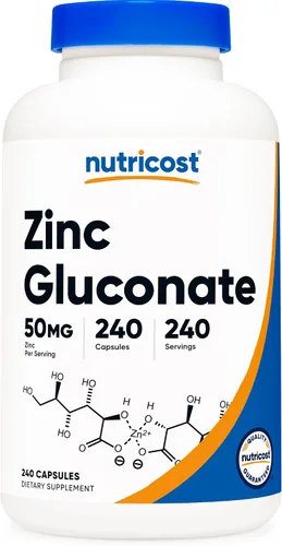 Vista 10 de Nutricost Gluconato de zinc 240 cápsulas vegetales (50 mg) (2 botellas) - Sin gluten y sin OMG