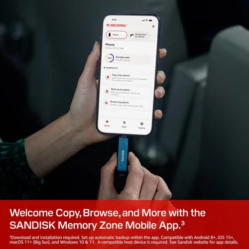 Vista 5 de SanDisk 64GB Unidad Flash para iPhone - Funciona con iPhone 15 y más nuevo (conector USB-C) y iPhone 14 y más antiguo (conector Lightning)