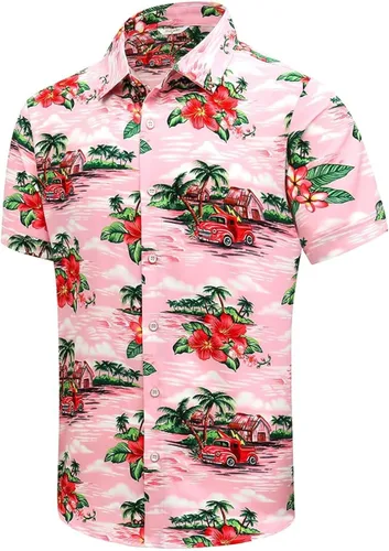Vista 31 de SheLucki - Camisa hawaiana para hombre, unisex, de manga corta, con botones, para la playa y el verano, ropa casual estampada con sombra de palmas
