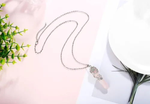 Vista 3 de XIANNVXI - Collar con dije de punto de cristal envuelto en flores Reiki, cristales curativos de piedras, collares de piedra de cuarzo para mujeres