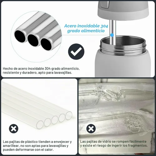 Vista 5 de 4 piezas de pajitas de acero inoxidable de repuesto compatibles con botella Owala 24 oz 32 oz, pajitas reutilizables con 2 cepillos de limpieza