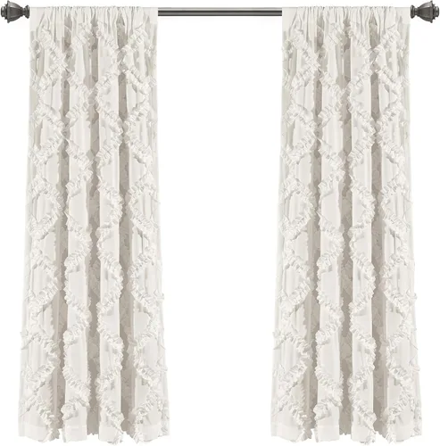 Vista 7 de Lush Decor Par de paneles de cortinas para ventana con volantes de diamante, 63 x 54 pulgadas, blanco