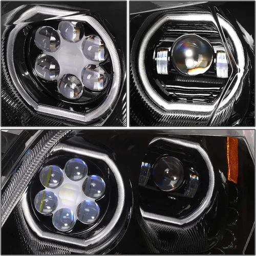Vista 7 de DNA MOTORING HL-HAY-013-BK - Par de anillos de halo LED duales, señales de giro secuenciales, faros delanteros para proyector de haz alto/bajo, Negro