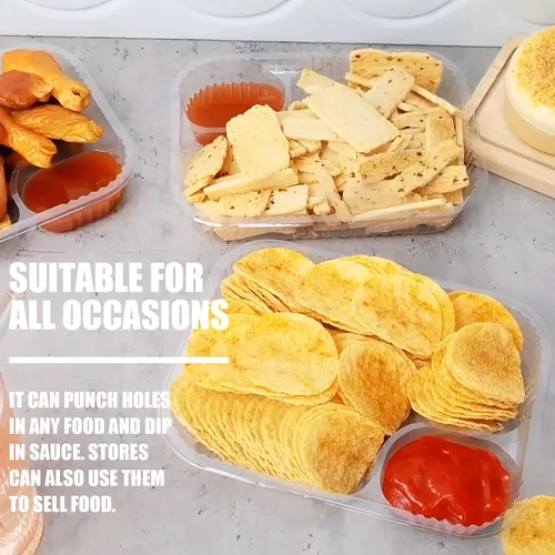 Vista 6 de 25 bandejas desechables para nachos, recipientes de plástico de 12 onzas con soporte para chips y salsa, 6 x 5 pulgadas, 2 compartimentos, bandejas