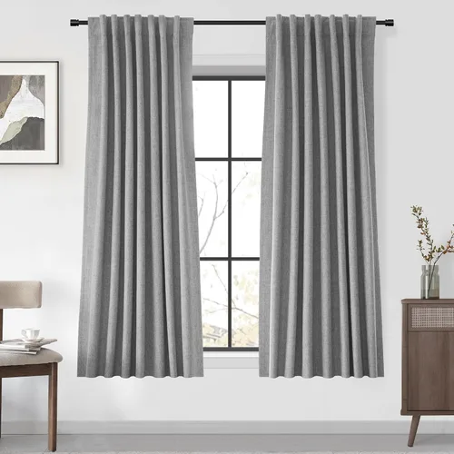 Vista 30 de UHITECH Cortinas cortas de lino de 24 pulgadas de largo para ventanas pequeñas de granja, cortinas opacas modernas para sala de estar, pestañas